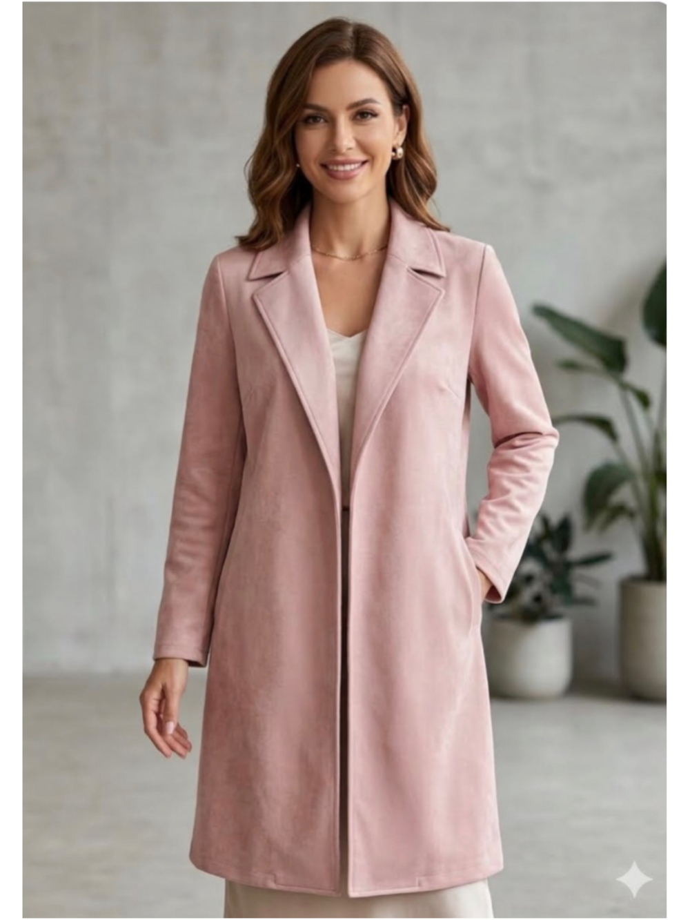 Zara Blush Pink Faux Suede Open Front Long Duster Trench Coat Jacket soft girl